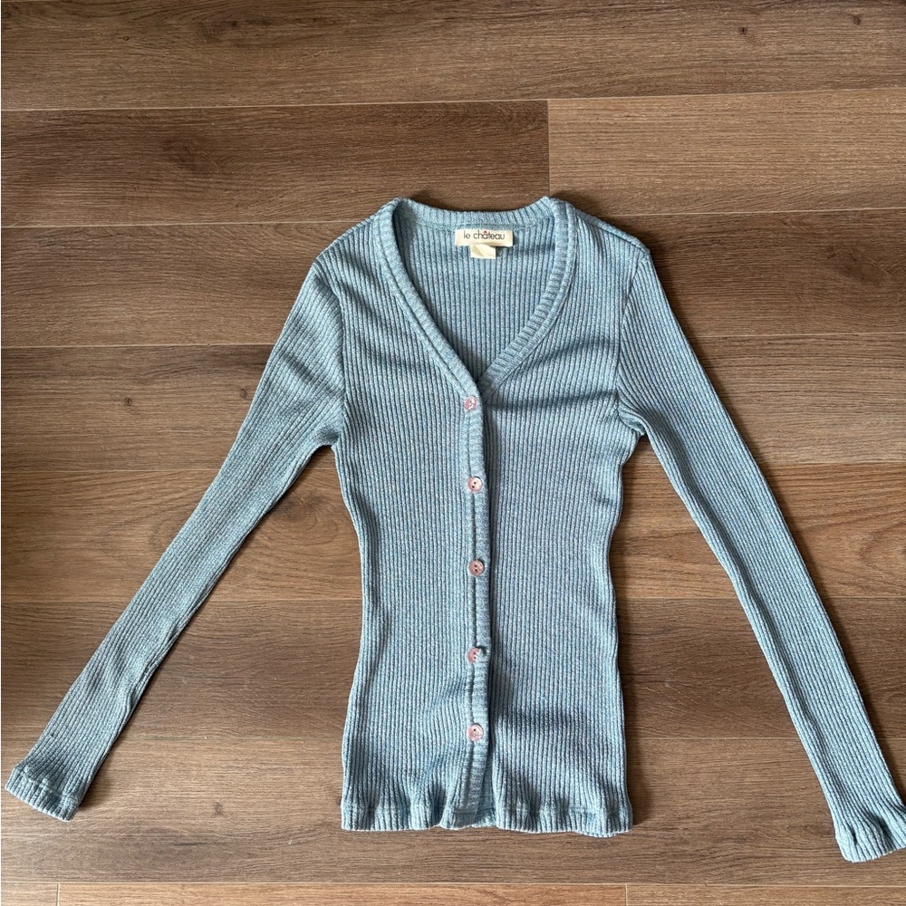 Le Chateau Light Blue Ribbed Cardigan